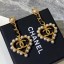 Copy Chanel Chain Leather and Pearl Heart Pendant Earrings Black/White/Gold 2019 Collection CE03417