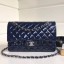 Copy Chanel Patent Calfskin Medium Classic Flap Bag A1112 Deep Blue（Silver Hardware） Collection CE01764