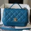 Copy Chanel Quilted Grained Calfskin Mini Messenger Flap Top Handle Bag A93067 Blue 2019 Collection CE00879