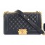 Designer Fake Chanel Caviar Leather Boy Flap Medium Bag Black/Gold CE03173