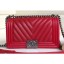 Fake Chanel Caviar Leather Chevron Boy Flap Medium Bag Red/Silver CE02421