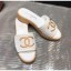 Fake Chanel CC Metal Logo Tweed Flat Slide Sandals White 2020 Collection CE01057