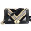 Fake Chanel Chevron Embroidered Calfskin/Lurex Boy Small Flap Bag A67086 Black/Yellow/Blue 2019 CE02920