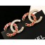 Fake Chanel Crystal and Leather CC Earrings Red/Crystal/Gold 2018 CE02984