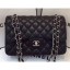 Fake Chanel Lambskin Classic Flap 30cm Bag Black With Silver Hardware 2018 CE03504