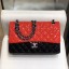 Fake Chanel Quilted Patent Calfskin Medium Classic Flap Bag A01112 Red/Black/Silver 2019 Collection CE02540