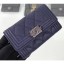 High Imitation Chanel Grained Calfskin Boy Flap Card Holder A80603 Navy Blue/Silver CE02867