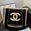 High Quality Chanel Shiny Vintage Crumpled Sheepskin and Shearling Sheepskin Shopping Tote Bag AS1167 Black/Beige 2019 Collection CE02361