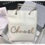 Imitation Chanel Calfskin & Chain Logo Shopping Bag White 2020 Collection CE03712
