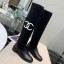 Imitation Chanel Calfskin and Knit Fabric CC Flat Fold High Boots Black/White 2019 Collection CE04284