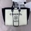 Imitation Chanel Deauville Wool Felt Large Shopping Bag A93786 White/Black 2019 Collection CE03657