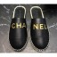 Imitation Chanel Gold Logo Espadrilles Mules Black 2019 CE01187