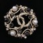 Imitation Chanel Round Brooch AB0585 Gold/Pearly White/Black/Crystal 2019 Collection CE02550