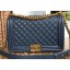 Imitation Top Chanel Caviar Leather Boy Flap New Medium Bag Navy Blue/Gold CE03294