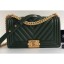 Knockoff Chanel Caviar Leather Chevron Boy Flap Medium Bag Green/Gold CE02612