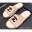 Knockoff Chanel CC Logo Tweed Mules Slipper Sandals Espadrilles G34067 Beige 2019 CE00622