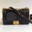 Knockoff Chanel Grained Calfskin Medium BOY CHANEL Handbag with Gold-tone Metal Black 2018 Collection CE01968