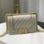 Knockoff Chanel Quilted Calfskin Chain Small Boy Flap Bag A67085 Gray 2019 Collection CE04215
