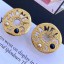 Knockoff Chanel Round Metal Cutout Lettering Stud Earrings AB1602 Gold/Blue 2019 Collection CE03539