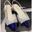 New Chanel Heel 2cm Flat Slingbacks G31319 Tweed/Patent Dark Blue CE02175