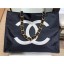 Replica Chanel CC Logo Canvas Shopping Tote Bag Black/White 2019 CE03975