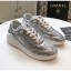 Replica Chanel CC Logo Sequins & Leather Sneakers G35936 Silver 2020 Collection CE01621