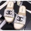 Replica Chanel CC Logo Tweed Mules Slipper Sandals Espadrilles G34067 Gray 2019 CE04224