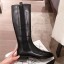 Replica Chanel Leather Camellia Slip-on Flat High Boots Black 2019 Collection CE03291