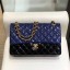 Replica Chanel Quilted Patent Calfskin Medium Classic Flap Bag A01112 Navy Blue/Black 2019 Collection CE02711
