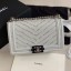 Replica Hot Chanel Pearl Chevron Calfskin Medium Boy Flap Bag A67086 White/Silver 2020 Collection CE01221
