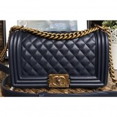 AAA 1:1 Chanel Lambskin Boy Flap Medium Bag Navy Blue/Gold CE02481