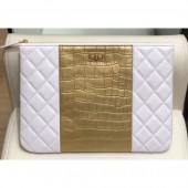 AAA 1:1 Chanel Reissue 2.55 Lambskin and Crocodile Embossed Calfskin Pouch Clutch Bag A82725 White/Gold 2019 CE03596