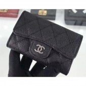 AAA Chanel Grained Leather Classic Flap Card Holder A80799 Black/Silver CE01724