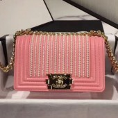 AAA Imitation Chanel Pearl Calfskin Small Boy Flap Bag A67085 Pink 2019 Collection CE03045