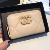 AAA Knockoff Chanel 19 Goatskin Zipped Coin Purse AP0949 Apricot 2019 Collection CE01748
