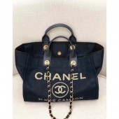 AAA Replica Chanel Deauville Lurex Canvas Large Shopping Bag A93786 Navy Blue/Gold 2019 Collection CE01305