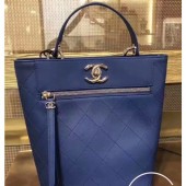 Best 1:1 Chanel Calfskin Front Zip Large Bucket Bag AS0578 Blue 2019 CE02622