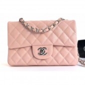 Best Chanel Caviar Leather Small Classic Flap Bag A1116 Light Pink/Silver CE01547
