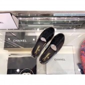 Best Chanel CC Logo Laminated Crinkled Leather Espadrilles G29762 Black 2019 CE01337