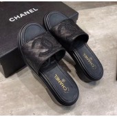 Best Chanel CC Quilted Leather Flat Slide Sandals Black 2020 Collection CE03751