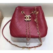Best Chanel Charms Lambskin Drawstring Bucket Mini Bag Burgundy 2019 CE01118