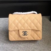 Best Chanel Classic Flap Mini Bag A1115 in Caviar Leather Apricot with Silver Hardware CE02523