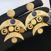 Best Chanel Metal Moon Short Earrings AB1599 Gold/Blue 2019 Collection CE02990