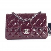 Best Chanel Patent Leather Small Classic Flap Bag A1116 Burgundy/Silver CE01842