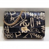 Best Chanel Reissue 2.55 Crocodile Embossed Printed Leather Wallet on Chain WOC Bag A70328 Black 2019 CE01372
