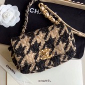 Best Quality Chanel 19 Houndstooth Tweed Flap Waist Bag/Belt Bag AS1163 Beige/Black 2019 Collection CE01488