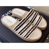 Best Quality Imitation Chanel Top Quality Chain Lambskin Espadrilles Mules G35931 White/Black 2020 CE03171