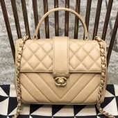 Best Replica Chanel Quilted and Chevron Calfskin Flap Bag with Top Handle AS0804 Beige 2019 Collection CE01680