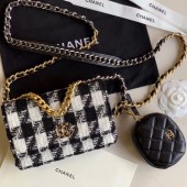 Chanel 19 Houndstooth Tweed Wallet on Chain WOC and Coin Purse AP0985 Black/White 2019 Collection CE03948