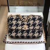 Chanel 19 Houndstooth Wool Tweed Large Flap Bag AS1161 Beige/Black 2019 Collection CE02548